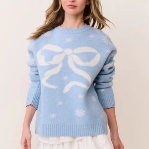 LoveShackFancy Powder Blue Bow Crewneck Sweater